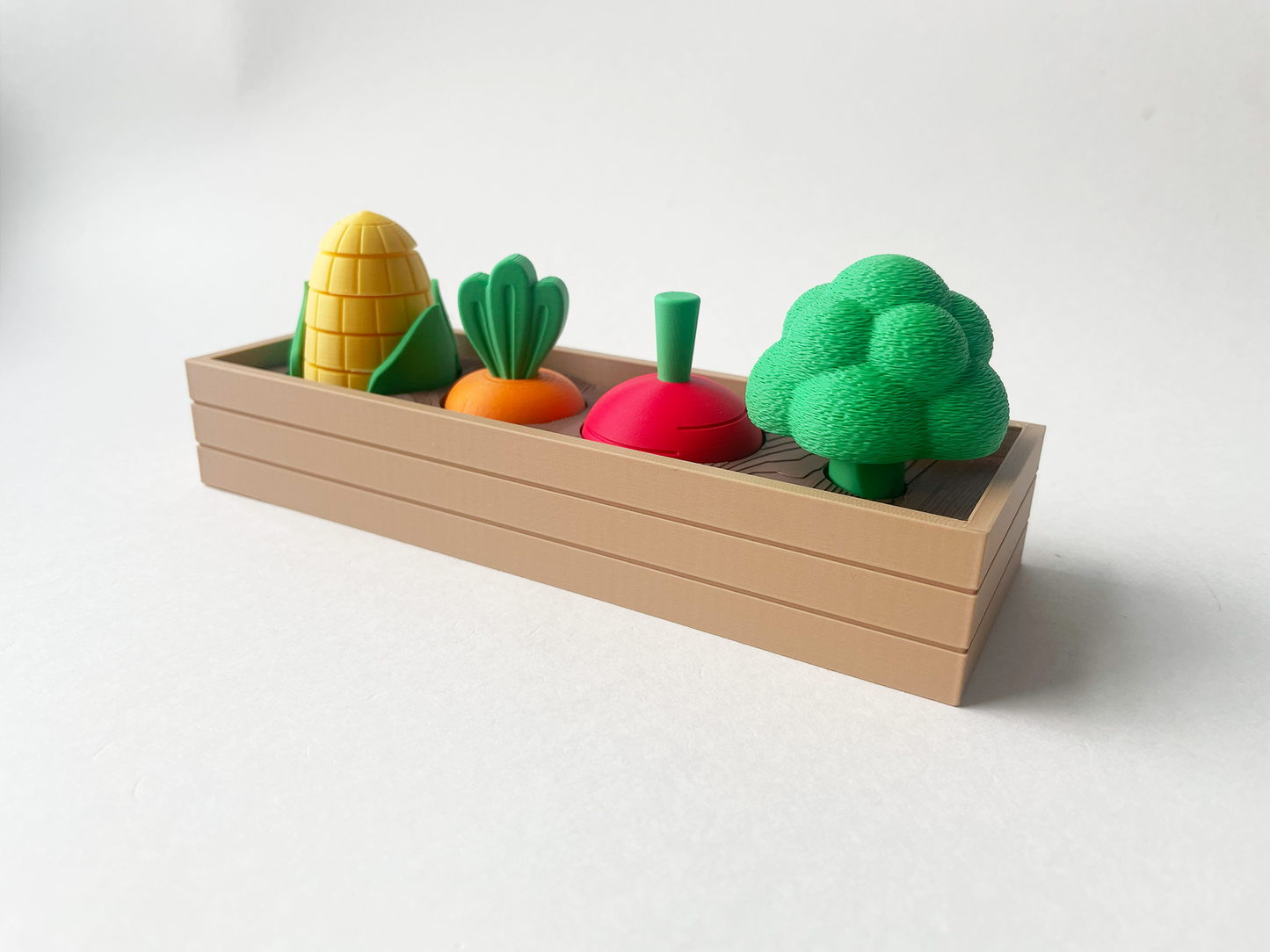 Mom's Full Garden-- Full Set with Carrot, Broccoli, Corn & Beet on a Linear Plate Set - Articulated Garden for Tabletop Tactile Play & Stress Relief