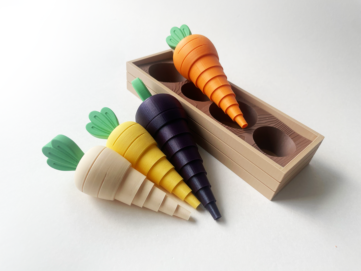 Mom's Diverse Full Carrot Garden-- Full Set with of 2 Large and 2 Medium Carrots-Multi Color Articulated Garden for Tactile Play & Stress Relief