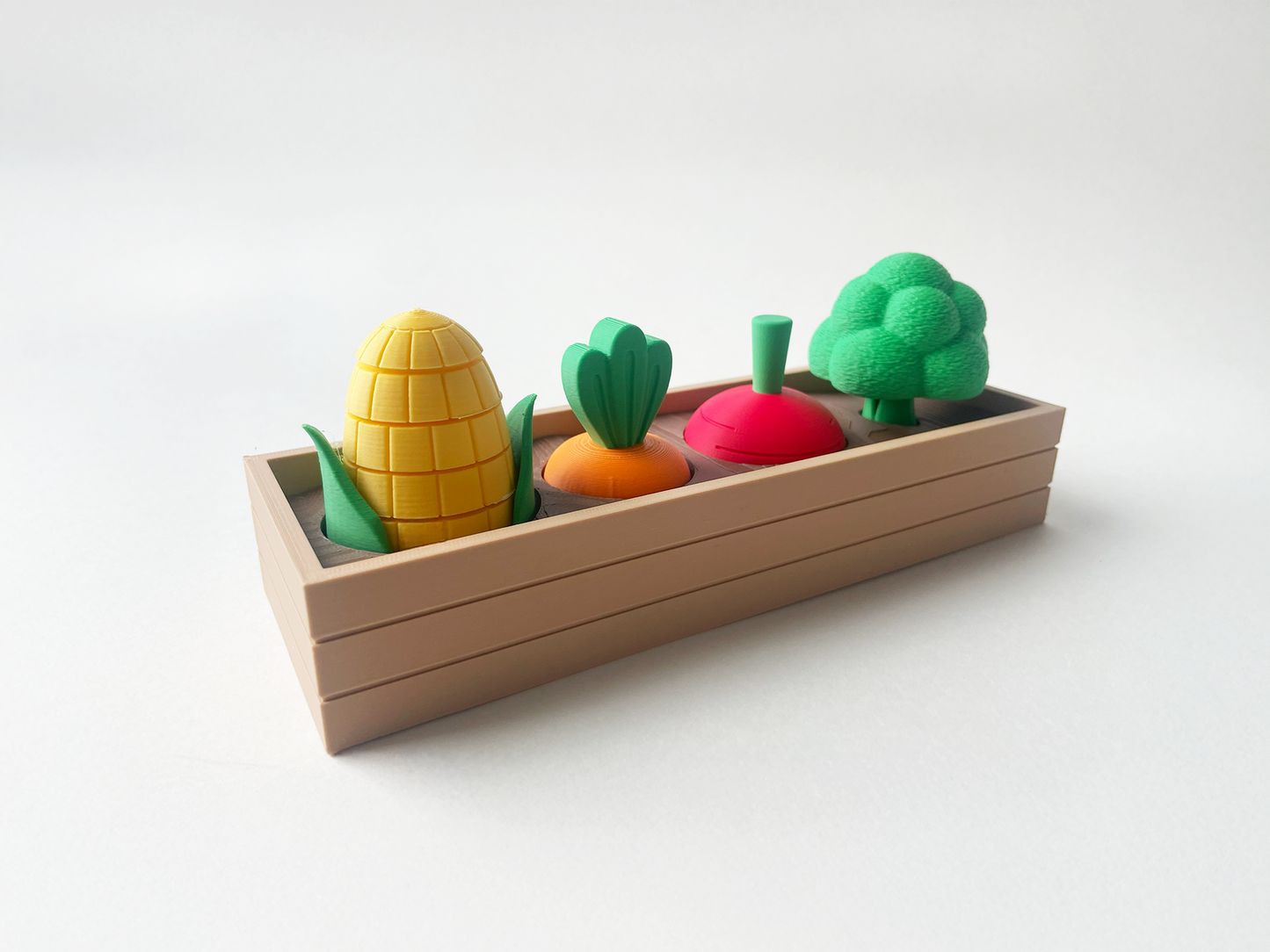 Mom's Full Garden-- Full Set with Carrot, Broccoli, Corn & Beet on a Linear Plate Set - Articulated Garden for Tabletop Tactile Play & Stress Relief