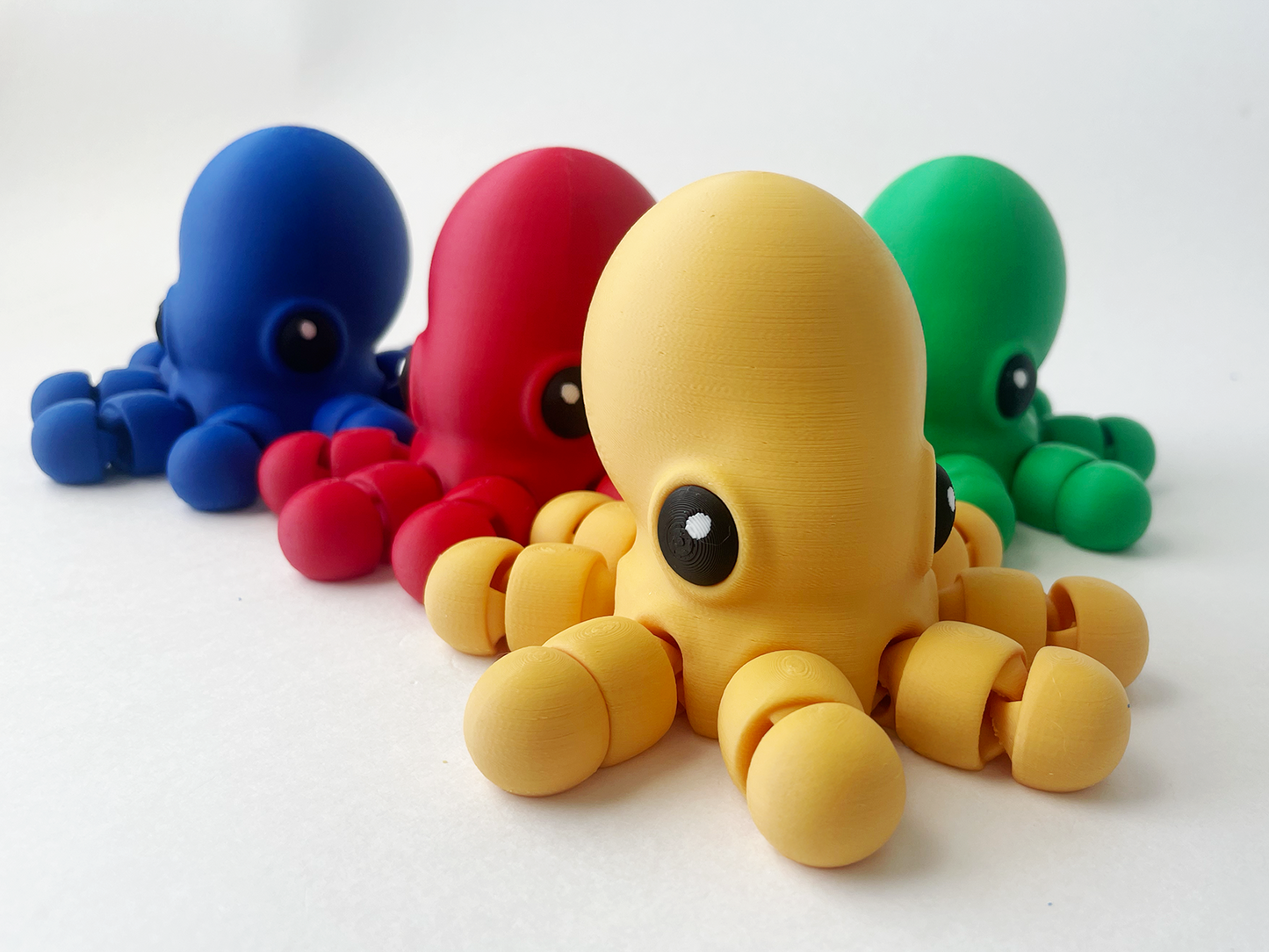 Set of 4 BIG Multi-Colored Octopuses- Red, Green, Yellow & Blue Premium Toy Set for Fun Marine Animal Pretend Play and Tactile STEM Learning