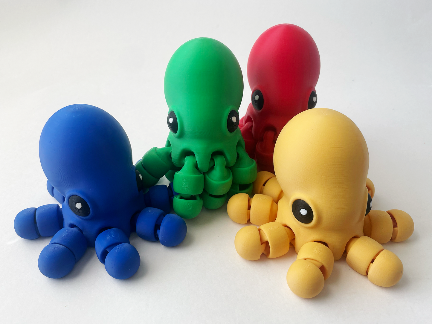Set of 4 BIG Multi-Colored Octopuses- Red, Green, Yellow & Blue Premium Toy Set for Fun Marine Animal Pretend Play and Tactile STEM Learning