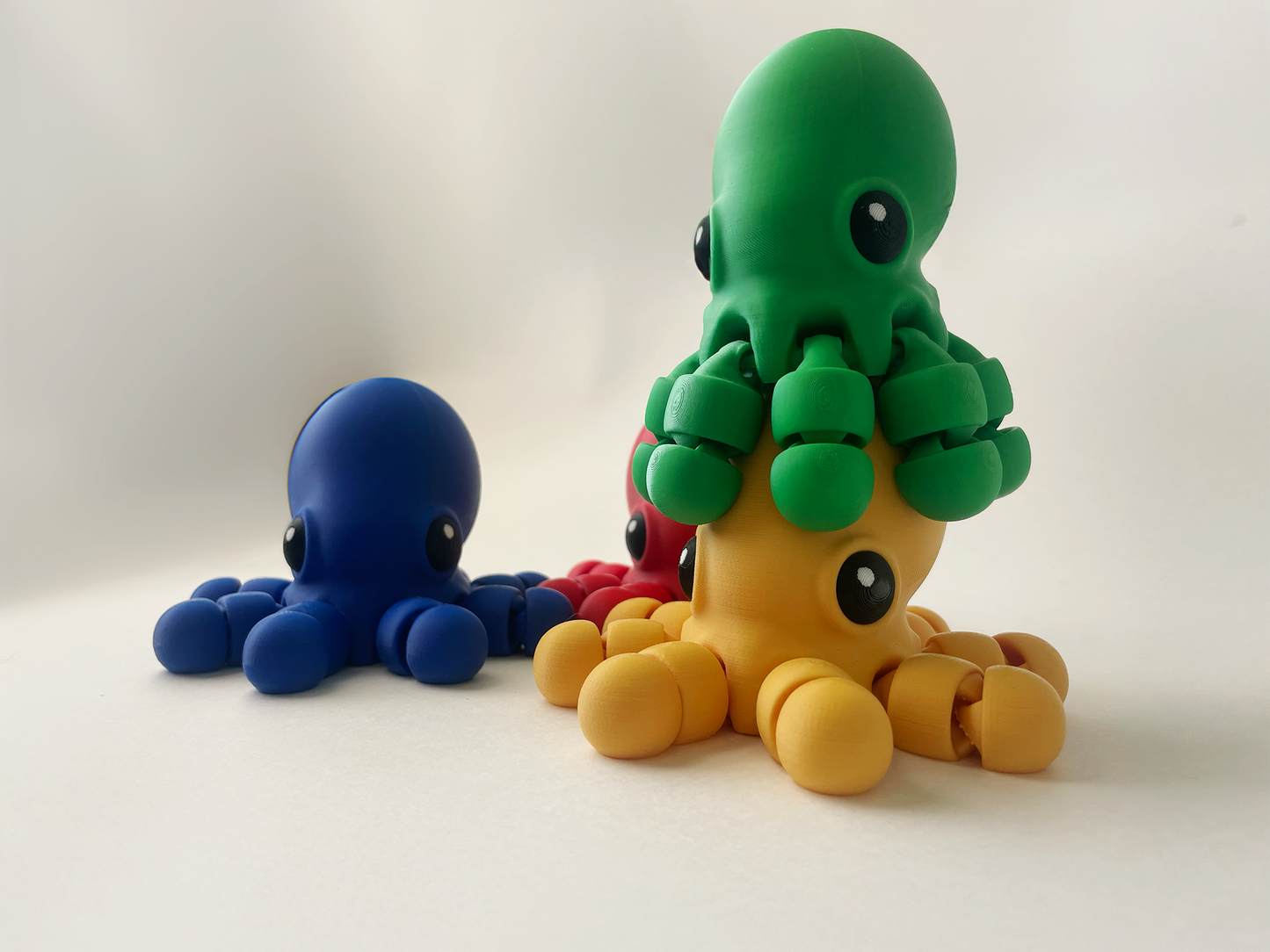 Set of 4 BIG Multi-Colored Octopuses- Red, Green, Yellow & Blue Premium Toy Set for Fun Marine Animal Pretend Play and Tactile STEM Learning