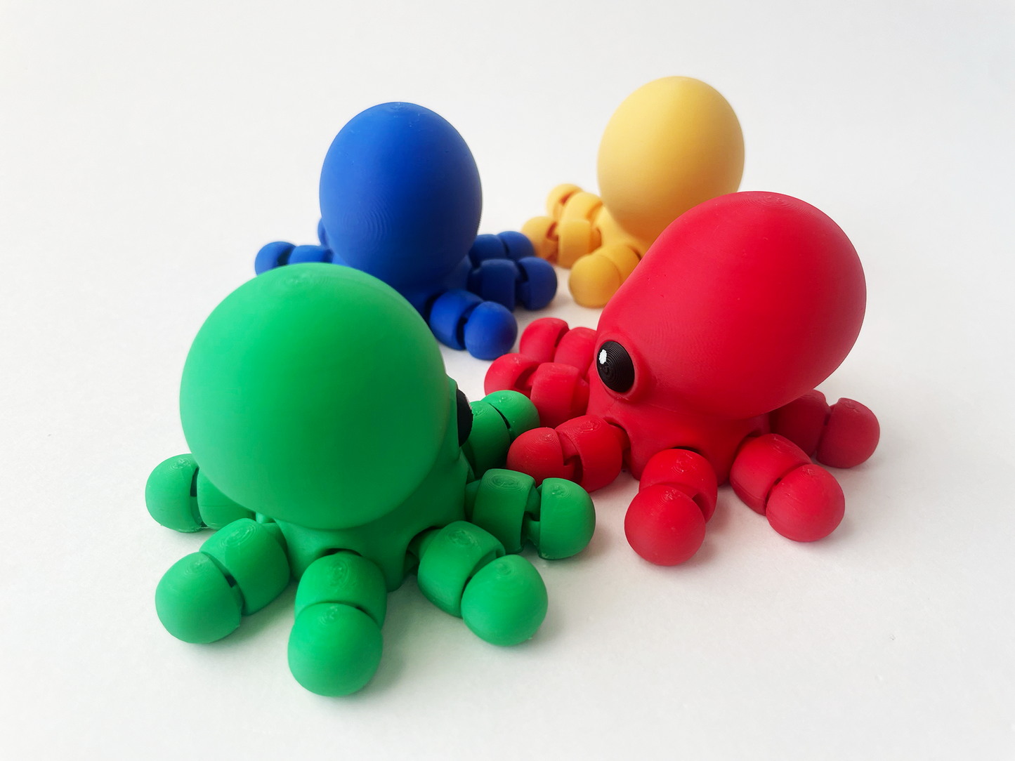 Set of 4 Baby Multi-Colored Octopuses-- Red, Green, Yellow & Blue for Fun Marine Animal Pretend Play and Tactile STEM Learning