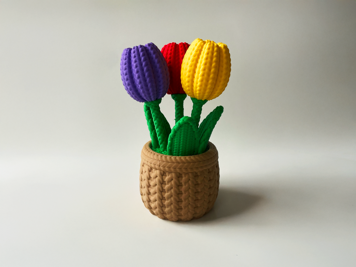 Summer Tulips in a Latte Basket Desktop Decor For Lovers and Friends