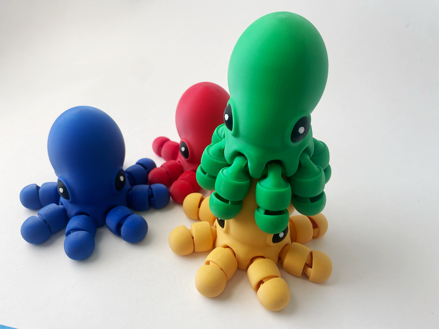 Set of 4 BIG Multi-Colored Octopuses- Red, Green, Yellow & Blue Premium Toy Set for Fun Marine Animal Pretend Play and Tactile STEM Learning