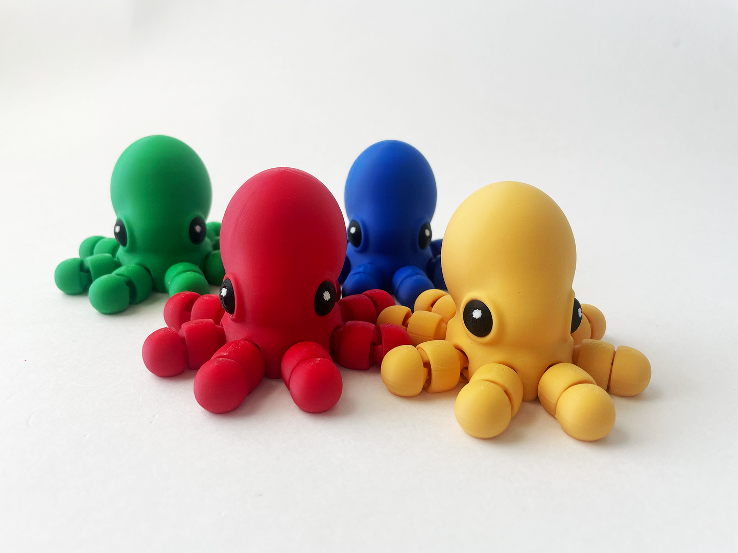 Set of 4 Baby Multi-Colored Octopuses-- Red, Green, Yellow & Blue for Fun Marine Animal Pretend Play and Tactile STEM Learning