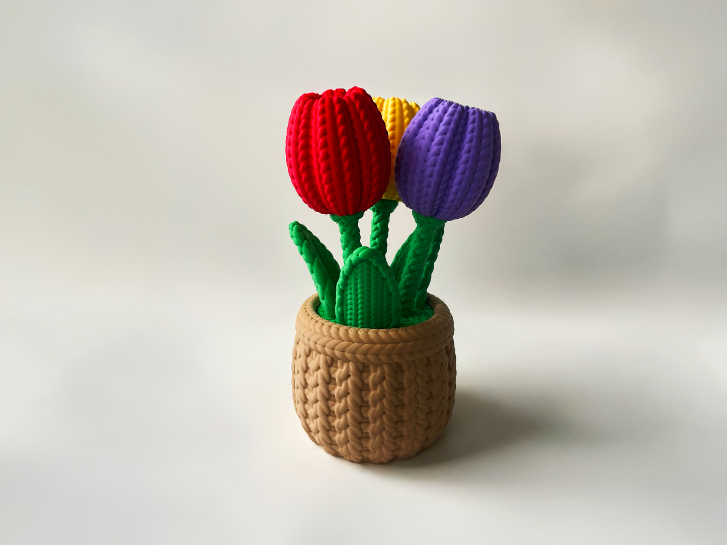 Summer Tulips in a Latte Basket Desktop Decor For Lovers and Friends