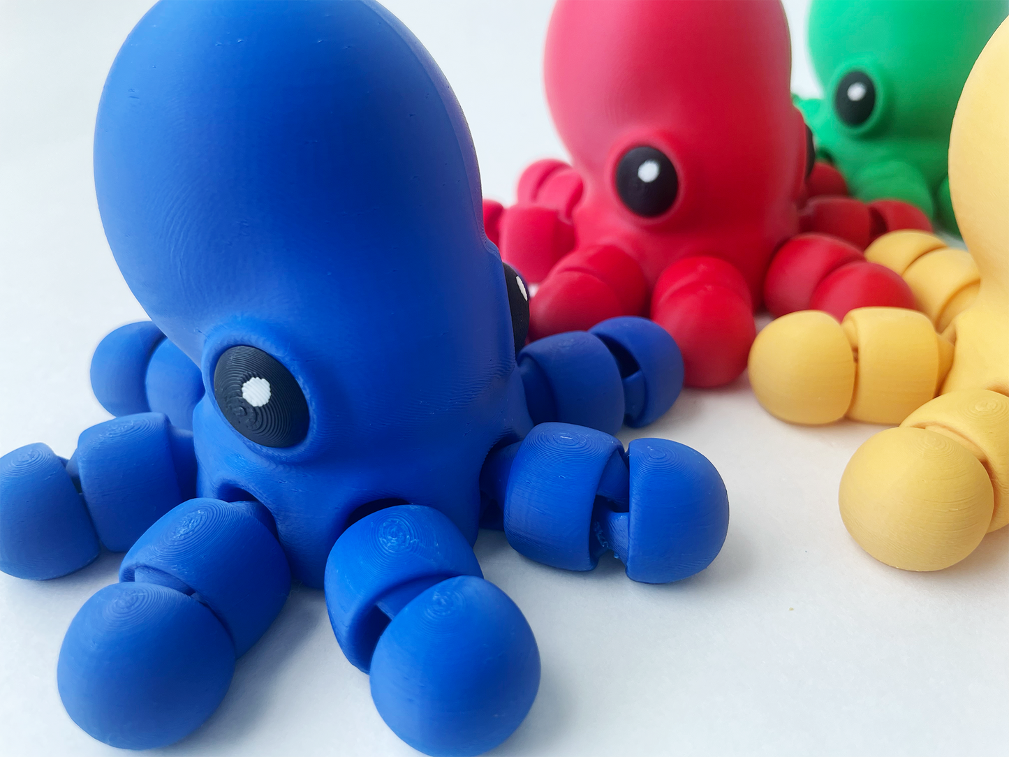 Set of 4 BIG Multi-Colored Octopuses- Red, Green, Yellow & Blue Premium Toy Set for Fun Marine Animal Pretend Play and Tactile STEM Learning