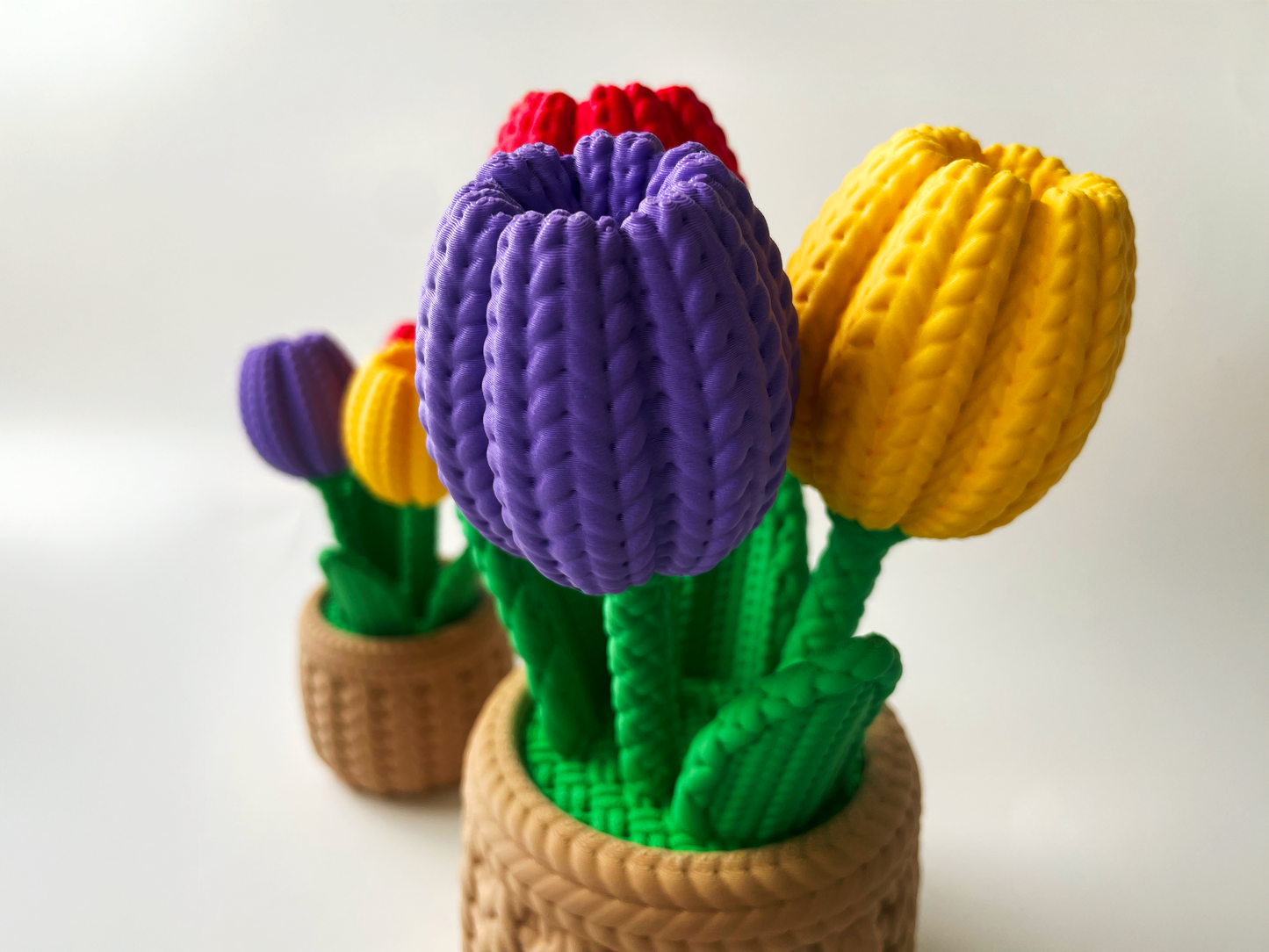 Summer Tulips in a Latte Basket Desktop Decor For Lovers and Friends