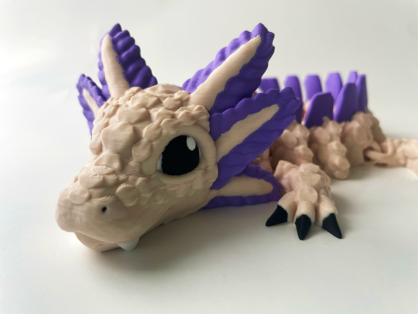 3D Printed Fantasy Dragon: Beige & Lilac Magical Companion