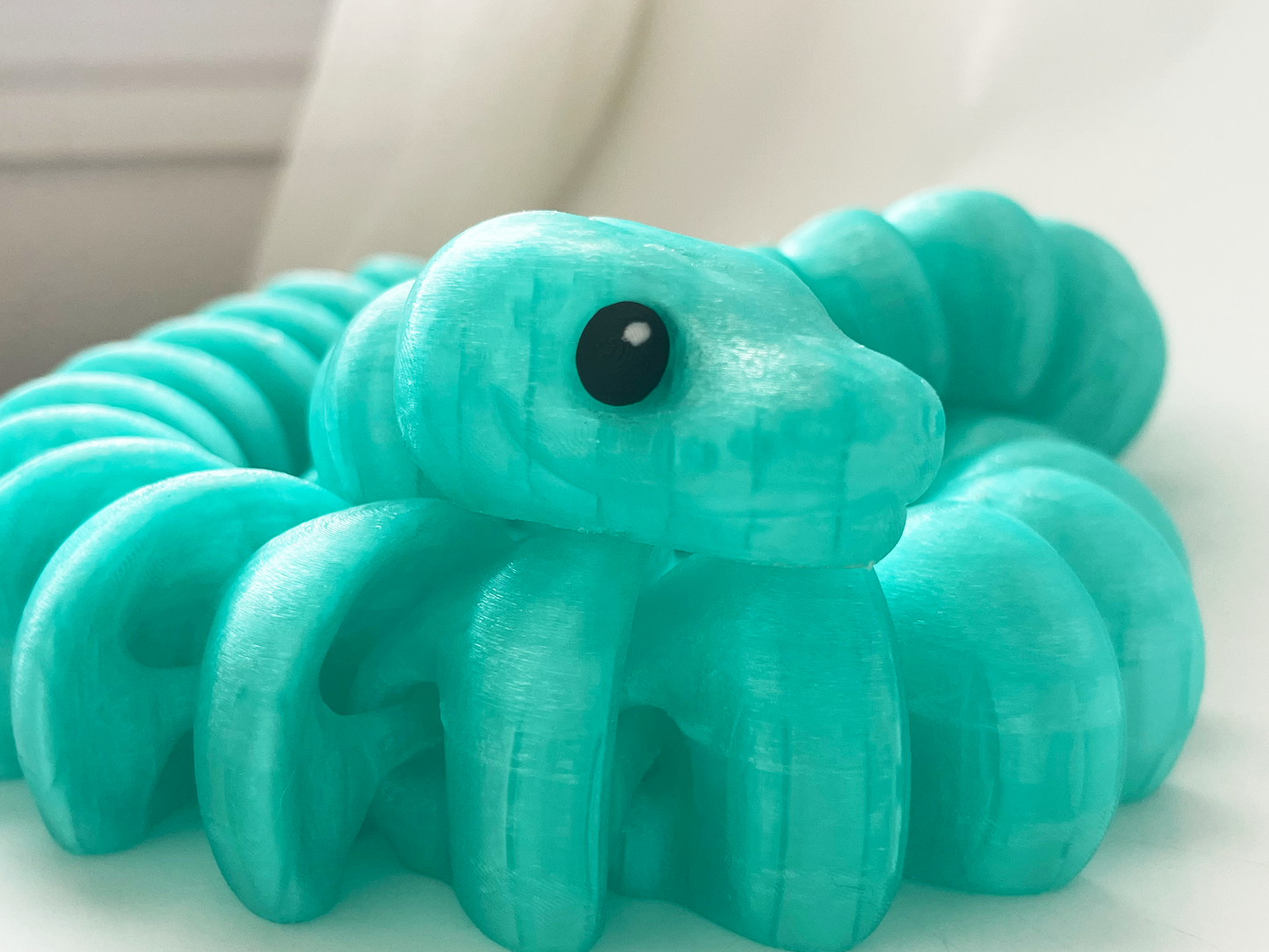 ZOU's Large Translucent Teal Boa Snake Toy - High-Quality 3D-Printed Articulated Buddy with Tiki-Taka Noise for Indoor and Outdoor Play
