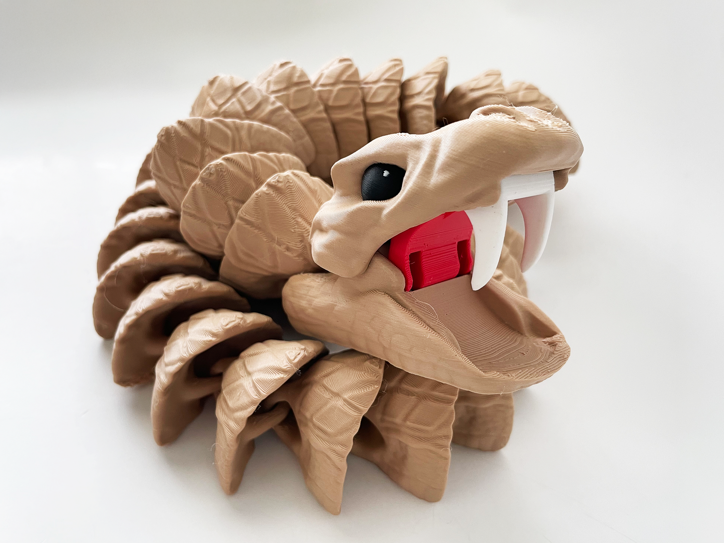 Tom's Big Brown Rattle Snake Massive Fidget Toy - High-Quality 3D-Printed Articulated Snake with Tiki-Taka Noise for Indoor and Outdoor Play