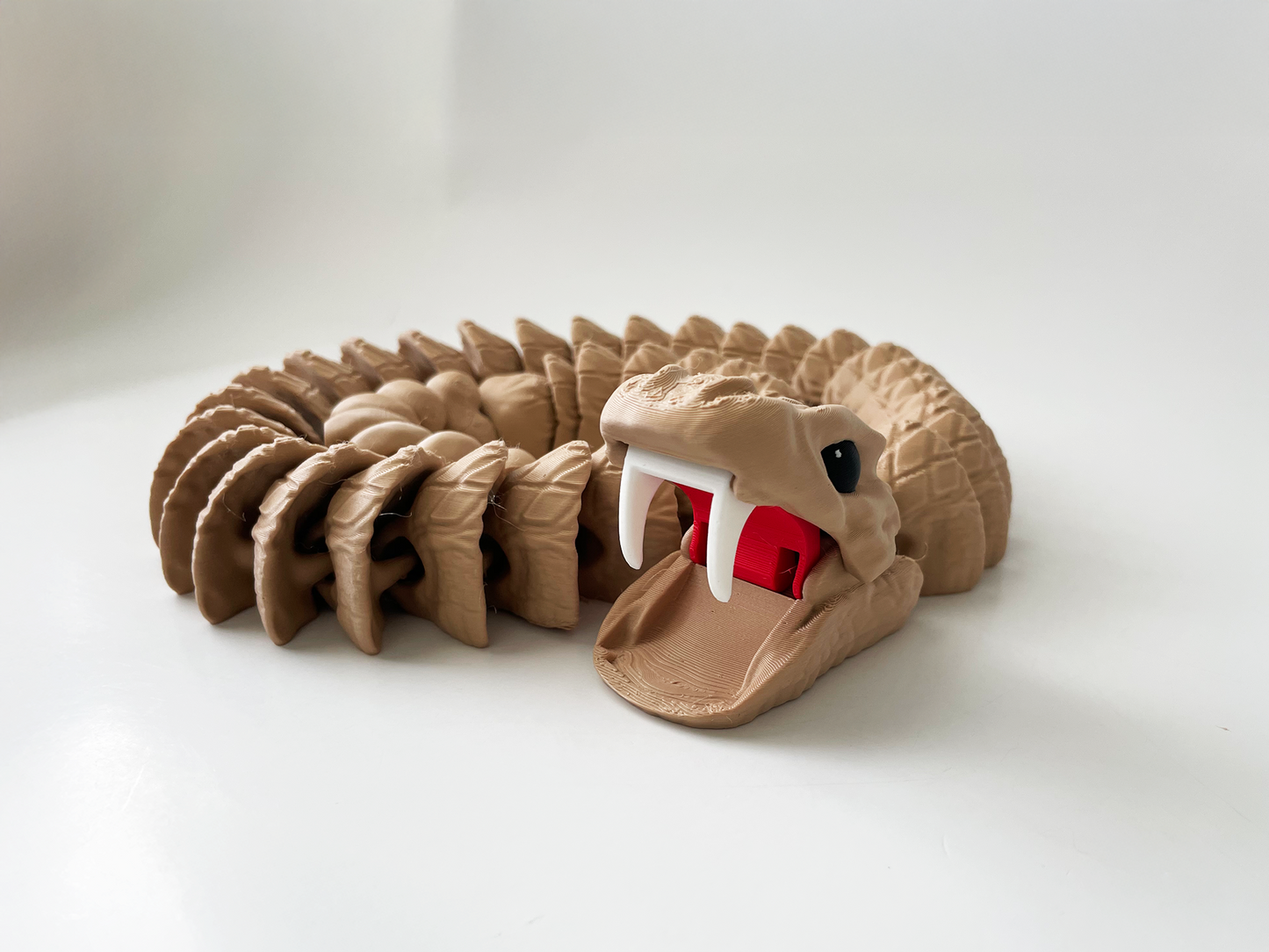 Tom's Big Brown Rattle Snake Massive Fidget Toy - High-Quality 3D-Printed Articulated Snake with Tiki-Taka Noise for Indoor and Outdoor Play