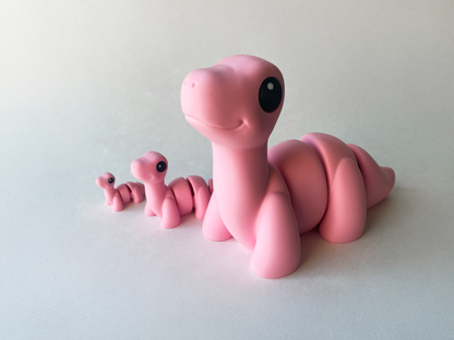 Kawaii Pink Brontosaurus Dinosaur Flexi Toy Figurine for STEM Learning Play!