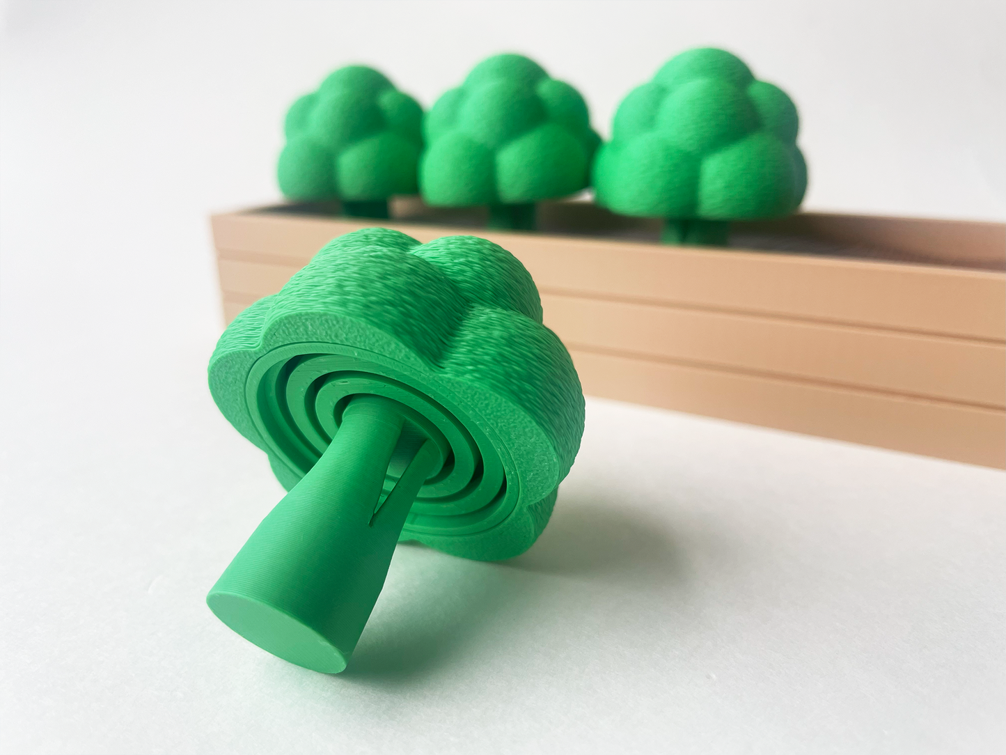 Mom's Green Broccoli Garden Set on a Linear Plate - Articulated Garden for Tabletop Tactile Play & Stress Relief