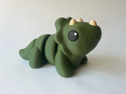 Dark Green Triceratops Dinosaur Flexi Toy Figurine for Tactile Learning Play!