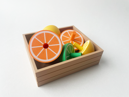 Mom's Fruit Fidget Garden Set on a Square Plate - Articulated Fruit Fidgets for Tabletop Tactile Play & Stress Relief