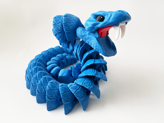 Tom's Big Blue Rattle Snake Massive Fidget Toy - High-Quality 3D-Printed Articulated Snake with Tiki-Taka Noise for Indoor and Outdoor Play