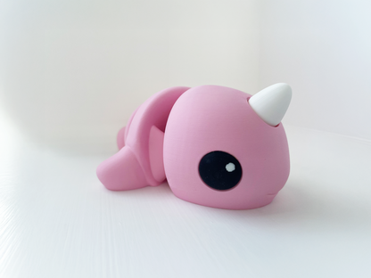 Zou's Pink Narwhal Fidget Toy- - High-Quality 3D Printed Articulated Whale for Tabletop Tactile Play & Stress Relief