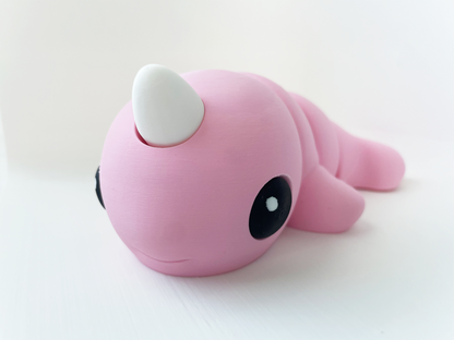 Zou's Pink Narwhal Fidget Toy- - High-Quality 3D Printed Articulated Whale for Tabletop Tactile Play & Stress Relief