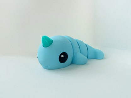 Zou's Blue Narwhal Fidget Toy- - High-Quality 3D Printed Articulated Whale for Tabletop Tactile Play & Stress Relief