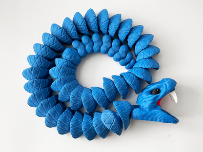 Tom's Big Blue Rattle Snake Massive Fidget Toy - High-Quality 3D-Printed Articulated Snake with Tiki-Taka Noise for Indoor and Outdoor Play