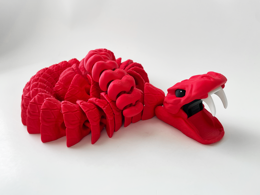 Tom's Big Red Rattle Snake Massive Fidget Toy - High-Quality 3D-Printed Articulated Snake with Tiki-Taka Noise for Indoor and Outdoor Play