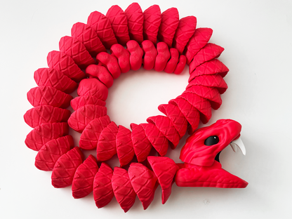 Tom's Big Red Rattle Snake Massive Fidget Toy - High-Quality 3D-Printed Articulated Snake with Tiki-Taka Noise for Indoor and Outdoor Play