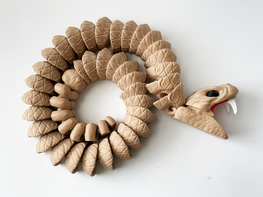 Tom's Big Brown Rattle Snake Massive Fidget Toy - High-Quality 3D-Printed Articulated Snake with Tiki-Taka Noise for Indoor and Outdoor Play