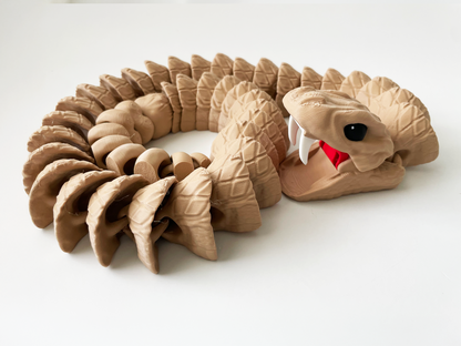 Tom's Big Brown Rattle Snake Massive Fidget Toy - High-Quality 3D-Printed Articulated Snake with Tiki-Taka Noise for Indoor and Outdoor Play