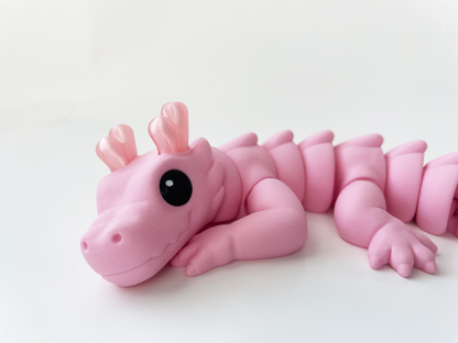 Zou's Pink Dragon Fidget Toy- - Medium High-Quality 3D Printed Articulated Dragon for Tabletop Tactile Play & Stress Relief