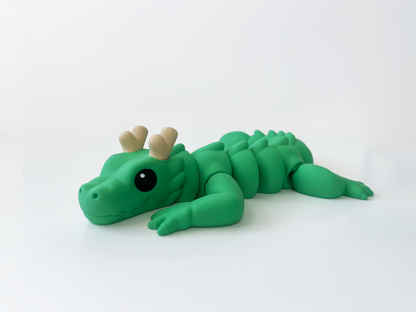 Zou's Green Dragon Fidget Toy- - Medium High-Quality 3D Printed Articulated Dragon for Tabletop Tactile Play & Stress Relief