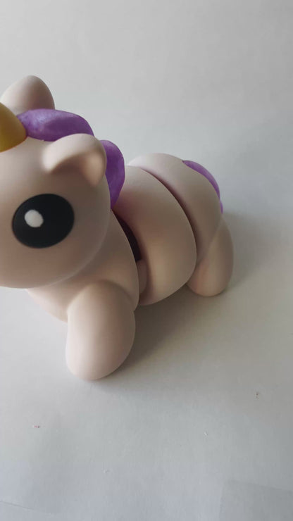 Beige and Lilac Purple Unicorn Flexi Toy Figurine for Tactile Fantasy Play!