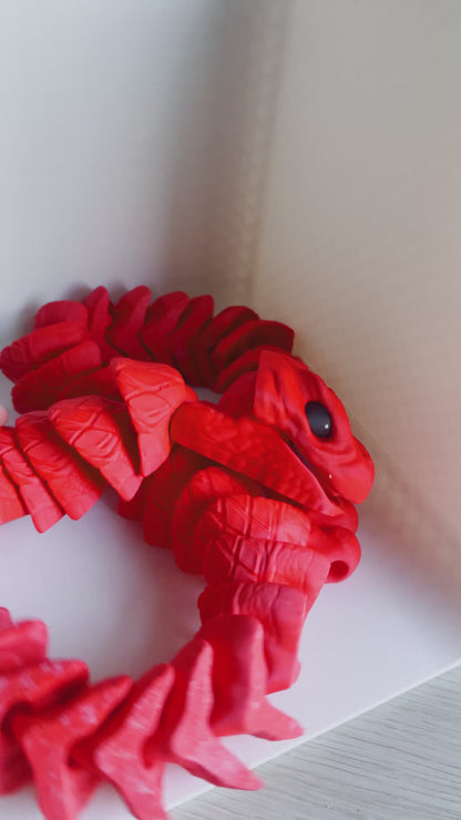 Tom's Big Red Rattle Snake Massive Fidget Toy - High-Quality 3D-Printed Articulated Snake with Tiki-Taka Noise for Indoor and Outdoor Play
