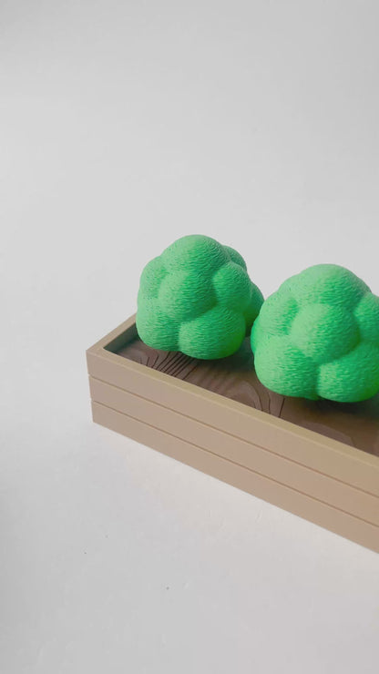 Mom's Green Broccoli Garden Set on a Linear Plate - Articulated Garden for Tabletop Tactile Play & Stress Relief