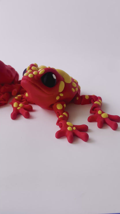 Red 3D Printed Posable Toad Toy: Jungle Adventure, Sensory Play