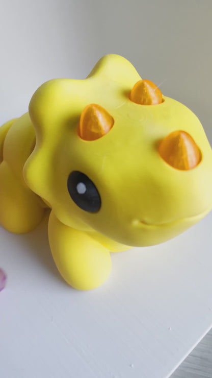 ZOU's BIG Yellow Triceratops Dino Fidget Toy - High-Quality 3D Printed Articulated Dinosaur for Indoor & Outdoor Stress Relief Play