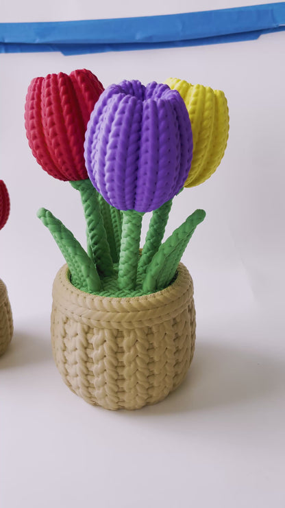 Summer Tulips in a Latte Basket Desktop Decor For Lovers and Friends