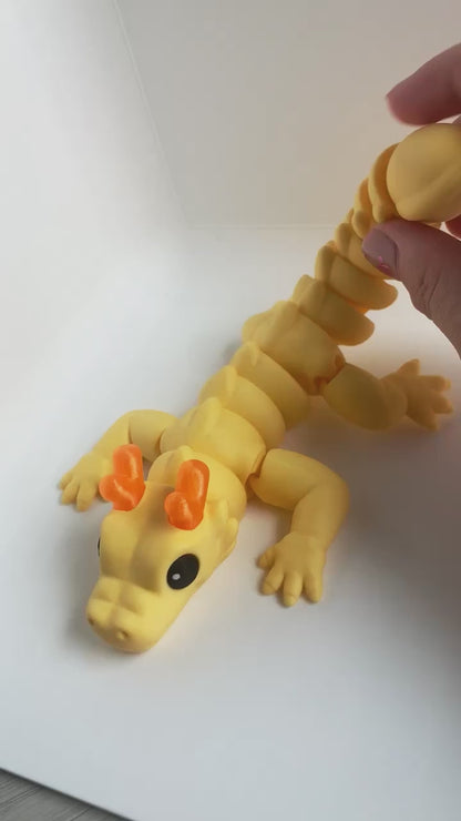 Zou's Yellow Dragon Fidget Toy- - Medium High-Quality 3D Printed Articulated Dragon for Tabletop Tactile Play & Stress Relief
