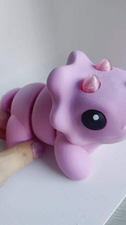 ZOU's BIG Pink Triceratops Dino Fidget Toy - High-Quality 3D Printed Articulated Dinosaur for Indoor & Outdoor Stress Relief Play